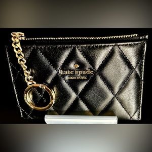 kate spade Leather zip top KeyRing/Card Holder Carey Quilted Black NWT